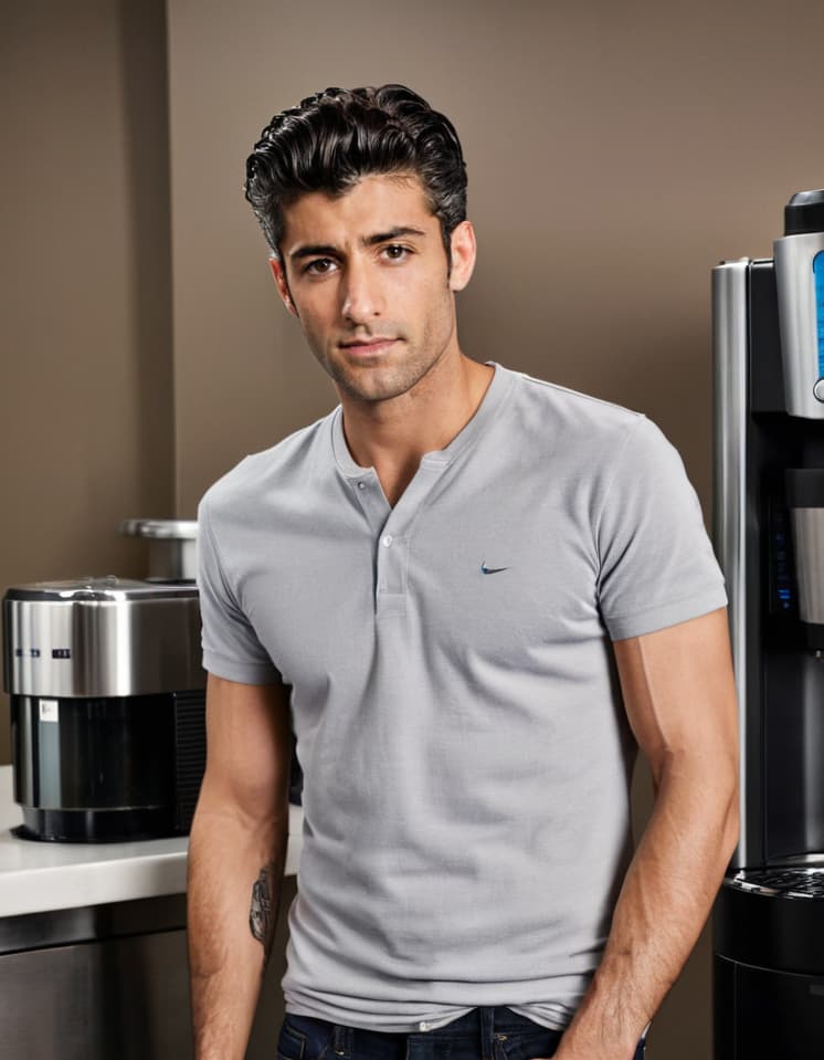 Will, tense and focused, stares intensely at the coffee machine in a sterile break room.