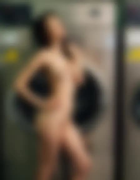 Chloe in an industrial laundry room; harsh lighting, washing machines.