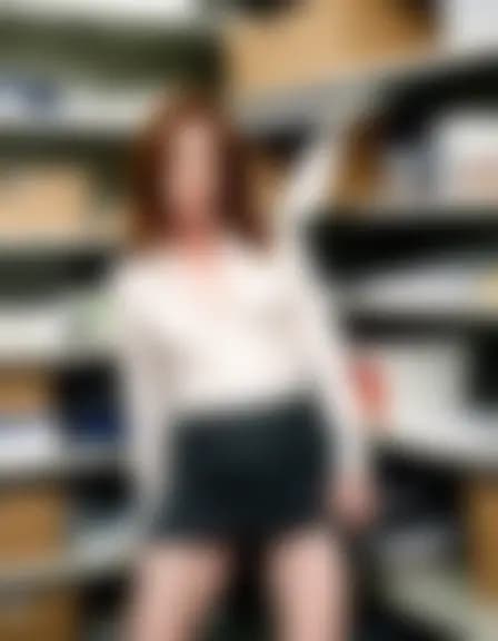 Evelyn in a cramped storage closet.