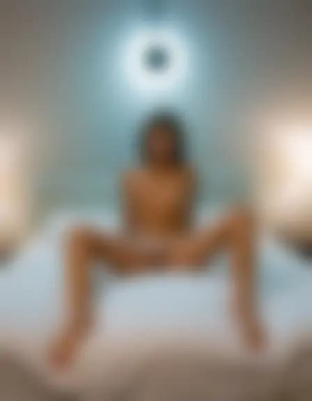 Leah, fingering herself in minimalist bedroom at night.